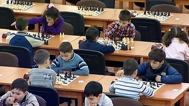 Schachakademie: Kinder sitzen an Tischen und spielen Schach | Bild: BR