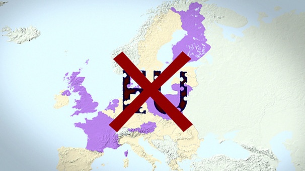 Eine Europakarte mit einem durchgestrichenen EU | Bild: BR