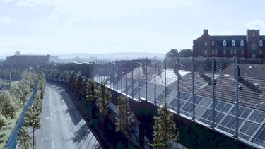Belfast von oben mit Mauer | Bild: BR