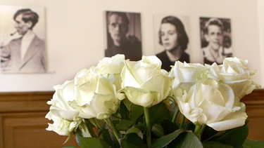 Ein Strauß weißer Rosen illustriert die Ausstellung zur gleichnamigen NS-Widerstandsgruppe  | Bild: picture-alliance/dpa