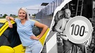 Eine Frau neben einem Sportwagen, im Kontrast ein Mann, der ein Tempo 100 Schild hält | Bild: MDR
