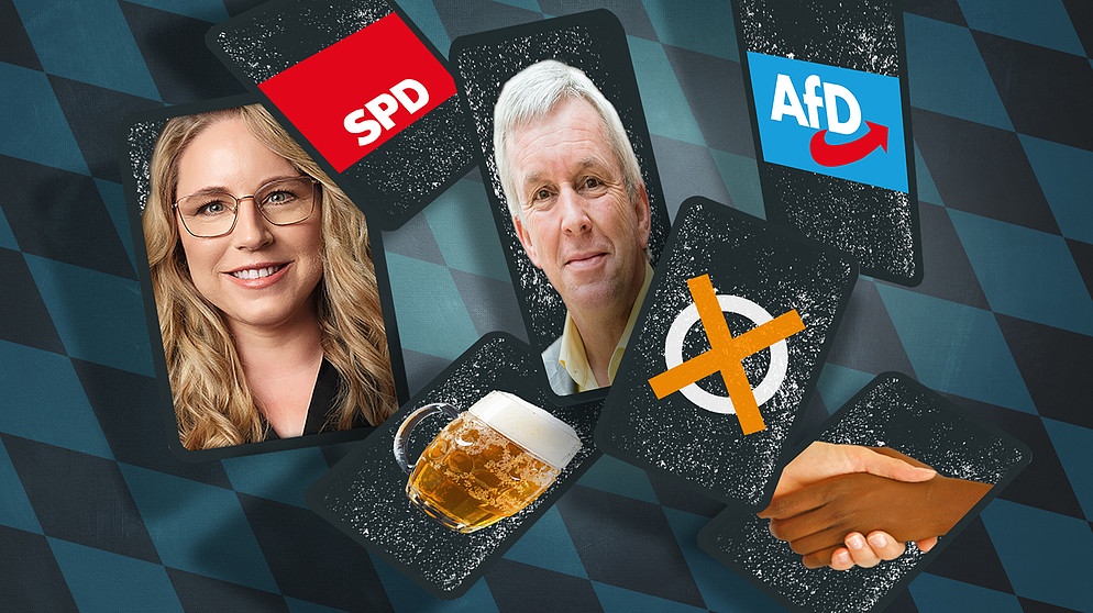 Kathrin Pollack (SPD) und Ralf Stadler (AfD) machen mit beim Kontrovers Reality-Check | Bild: SPD, AfD; picture-alliance, colourbox.com, Montage: BR