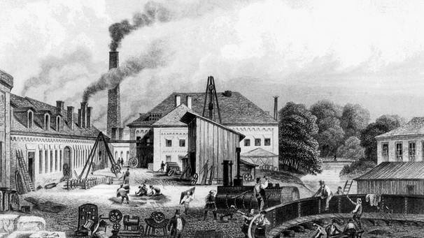 Stahlstich um 1860 von der Lokomotivfabrik Maffei in Hirschau bei München. | Bild: SZ