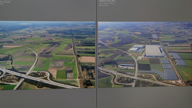 Luftaufnahme mit und ohne neuem Gewerbegebiet | Bild: BR