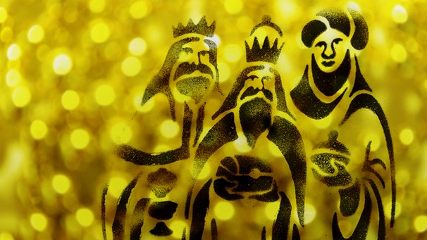 Eine Zeichnung der Heiligen drei Könige vor glitzernden Lichtern | Bild: colourbox.com; Montage: BR