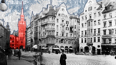 Historische Aufnahmen vom Tal und des Alten Rathauses in München während der Novemberrevolution - in einer Montage des BR | Bild: SZ Photo / Montage BR