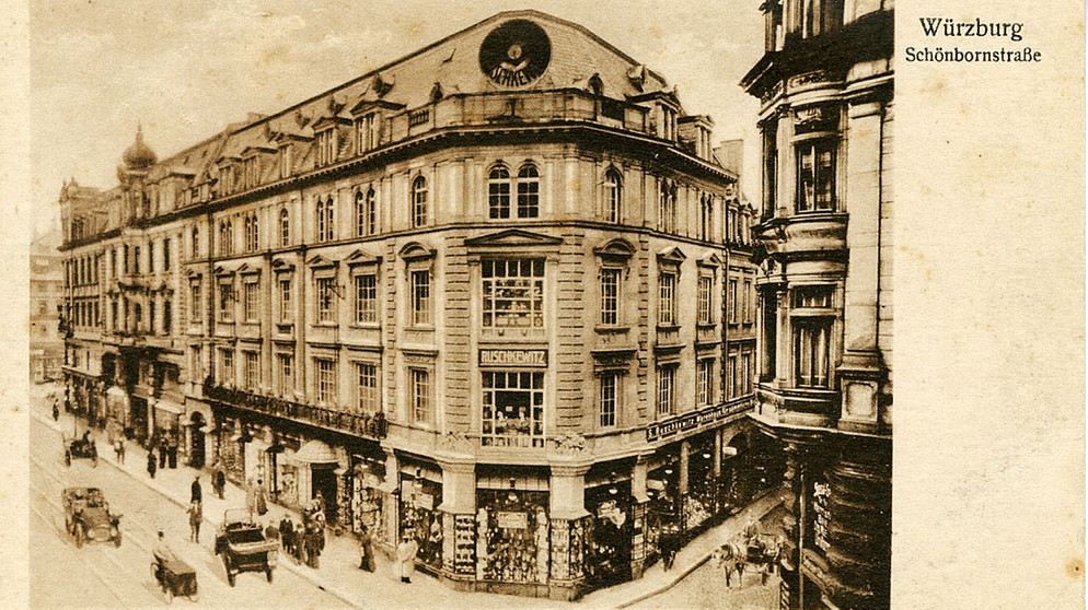 Das "Textilkaufhaus Ruschkewitz" in Würzburg auf einer historischen Postkarte | Bild: Stadtarchiv Würzburg