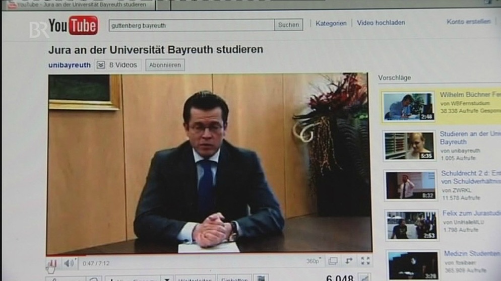 Guttenberg wirbt auf Youtube für Uni Bayreuth | Bild: Bayerischer Rundfunk