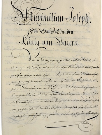 Titelseite der Originalurkunde der Bayerischen Konstitution | Bild: picture-alliance/dpa