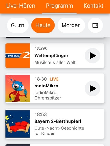 Screenshot: In der BR Radio App ist das Programm von Bayern2 aufgerufen. | Bild: BR