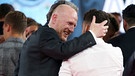 Matthias Sammer has a laugh with Juan Bernat on stage during the FC Bayern Muenchen Bundesliga Champions Dinner at the Postpalast on May 14, 2016 in Munich, Bavaria.  | Bild: picture-alliance/Lars Baron/Bongarts/Getty Images/dpa