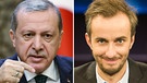Die Bildkombo zeigt den türkischen Ministerpräsidenten Recep Tayyip Erdogan (Archivfoto vom 12.08.2015) und ZDF-Neo-Moderator Jan Böhmermann (Archivfoto vom 06.02.2015).  | Bild: dpa-Bildfunk