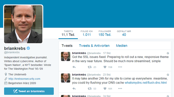 Screenshot des Twitter-Profils von Brian Krebs | Bild: Screenshot twitter.com