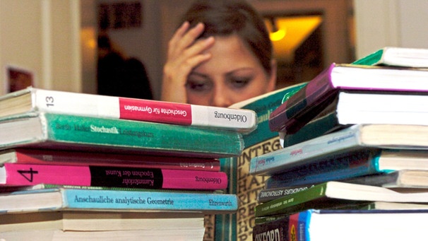 Symbolbild: Schülerin lernt hinter Bücherstapel | Bild: picture-alliance/dpa