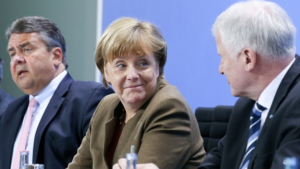 Sigmar Gabriel, Angela Merkel und Horst Seehofer, am 14.04.2016 im Kanzleramt in Berlin | Bild: picture-alliance/dpa/Kay Nietfeld