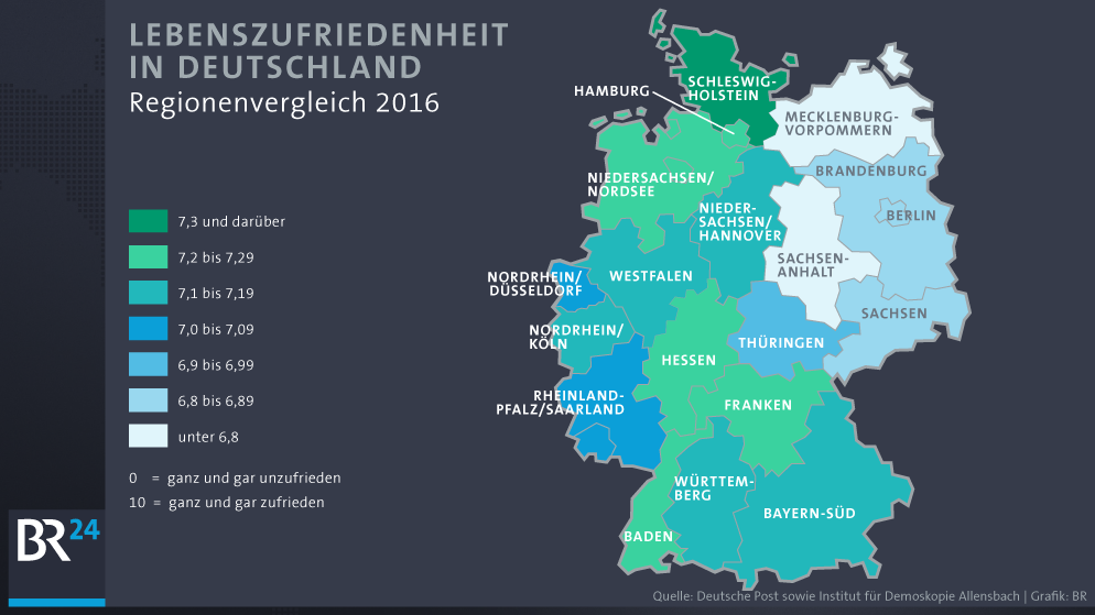 Deutschlandkarte: Wie glücklich sind die Deutschen | Bild: BR