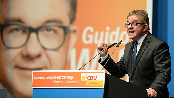 Guido Wolf, CDU-Spitzenkandidat in Baden-Württemberg, bei einer Wahlkampfveranstaltung am 15.2.16 in Weingarten | Bild: picture-alliance/dpa