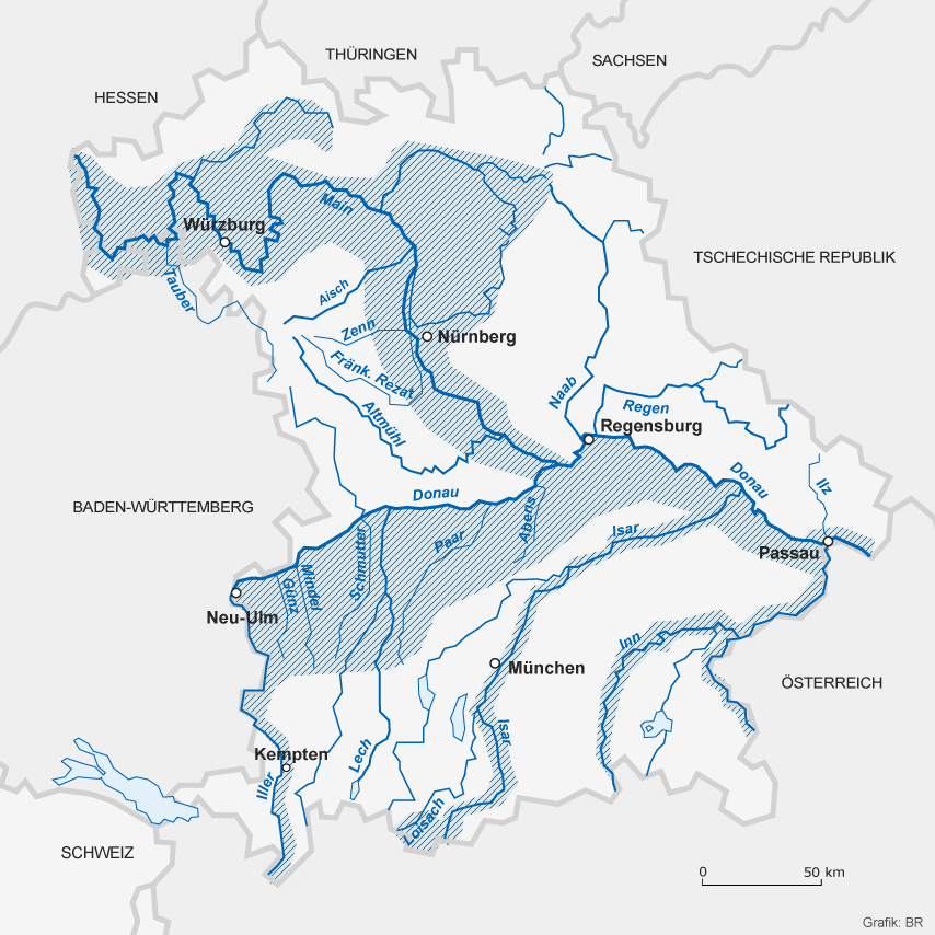 Karte Hochwassergebiete in Bayern | Bild: BR