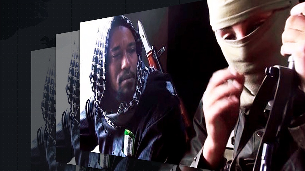 Zwei IS-Kämpfer mit Waffen | Bild: Twitter; Montage: BR