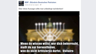 Facebookseite des BDP - "Bündnis Deutscher Patrioten" | Bild: Screenshot Facebook