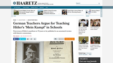 Screenshot: Berichterstattung zu Hitlers "Mein Kampf" auf "Haaretz" | Bild: Haaretz; Montage: BR