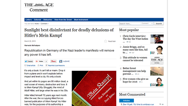 Screenshot: Berichterstattung zu Hitlers "Mein Kampf" auf "The Age" | Bild: The Age; Montage: BR