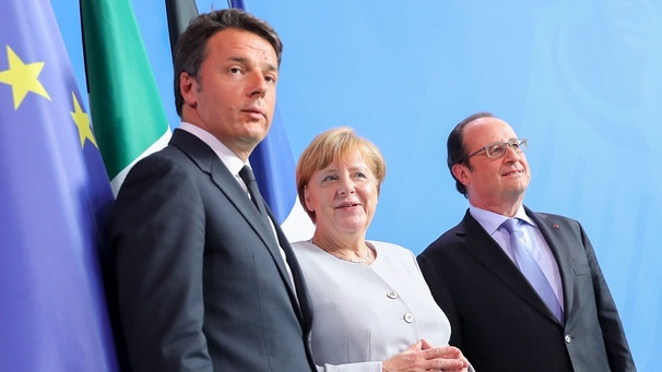 Matteo Renzi, Angela Merkel, François Hollande | Bild: pa/dpa/Kay Nietfeld