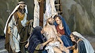 Holzfiguren einer Passionskrippe zeigen Jesus, der vom Kreuz genommen wurde und von seiner Mutter und weiteren Frauen beweint wird | Bild: Marion Krüger-Hundrup