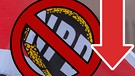 Illustration: NPD-Logo in Verbotsschild neben rotem nach oben zeigendem Pfeil | Bild: picture-alliance/dpa; Montage: BR