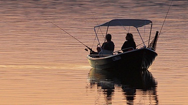 Zwei Angler auf dem Brombachsee im Sonnenuntergang | Bild: picture-alliance/dpa