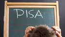 Schüler rauft sich die Haare vor Tafel mit Aufschrift "Pisa" | Bild: picture-alliance/dpa