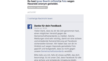 Feedback-Reaktion von Facebook | Bild: Screenshot
