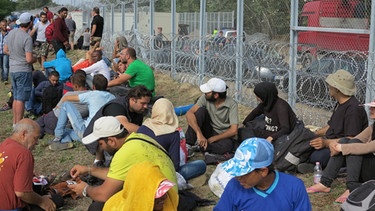 Flüchtlinge vor dem ungarischen Grenzzaun | Bild: picture-alliance/dpa