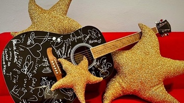 40 Schlagerstars haben die Gitarre signiert, die zugunsten von Sternstunden versteigert wird. | Bild: BR Schlager