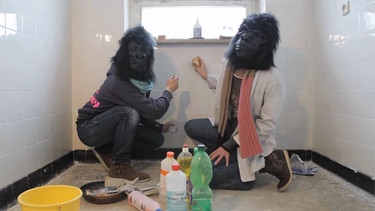 Künstler in Gorillamasken renovieren die Müllerstraße 6 | Bild: Screenshot youtube