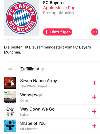 Screenshot der Apple-Playlist des FC Bayern | Bild: Screenshot