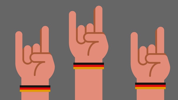 Illustration: In die Höhe gereckte Hände mit Deutschlandbändchen ums Handgelenk  | Bild: BR 