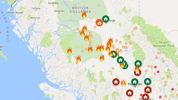 Karte mit Feuer-Gefahren-Meldungen | Bild: Google 