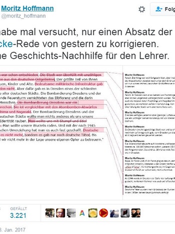 Der Tweet des Historikers Moritz Hoffmann über Björn Höckes Rede | Bild: Screenshot