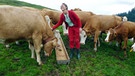Die Sennerin Martina Fischer mit Kühen auf der Laubensteinalm | Bild: Justina Schreiber