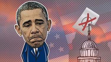 Illustration: Frustrierter Obama vor den Kongresswahlen | Bild: picture-alliance/dpa, colourbox.com, Montage: BR/Renate Windmeißer
