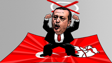 Illustration: Schwergewicht Erdogan auf der Flagge der Türkei | Bild: BR, picture-alliance/dpa