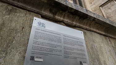 Informationstafel zur antisemitischen Judensau-Skulptur am Regensburger Dom  | Bild: picture alliance_dpa_ Armin Weigel