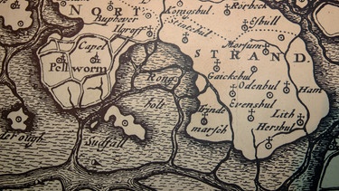 Eine Rekonstruktion der Karte von Rungholt aus dem Jahr 1652 von dem Karthographen Johannes Mejer | Bild: picture-alliance/ dpa | Horst Pfeiffer