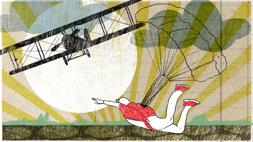 Illustration Kalenderblatt: Erster Fallschirmsprung aus einem Flugzeug | Bild: BR/ Angela Smets