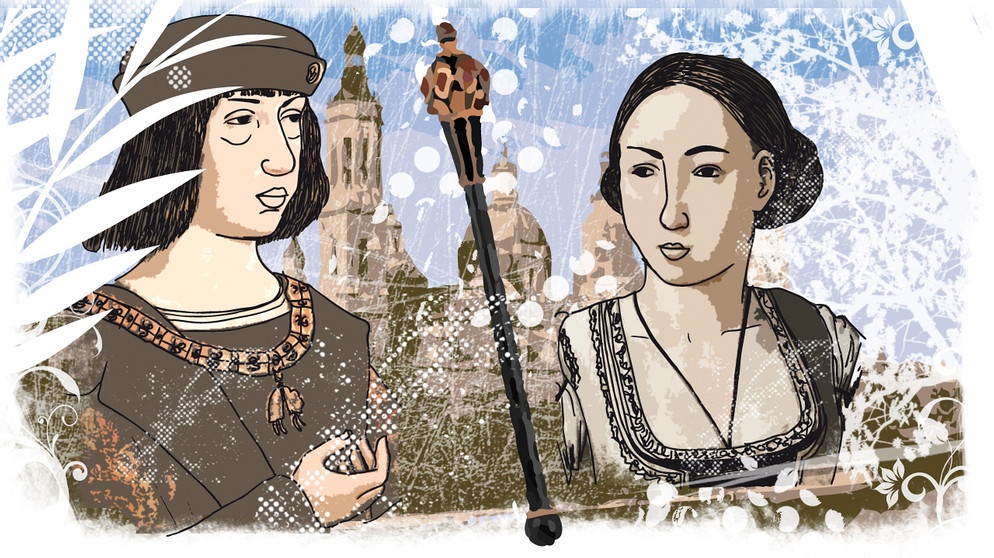 Illustration des Kalenderblatts:Johanna und Philipp, der Schöne, treffen in Zaragoza ein | Bild: BR/ Sandra Rosyk