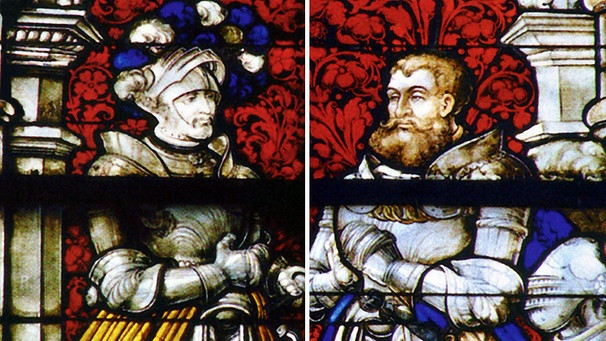 v.l. Herzog Ludwig X. von Bayern und Herzog Wilhelm IV. von Bayern (Glasfenster im Liebfrauenmünster) | Bild: Stadtarchiv Ingolstadt