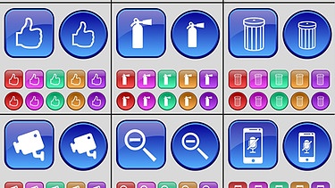 Symbolbild: Mehrere Icons von Smartphone-Apps, die Blinden und Sehbehinderten helfen können | Bild: Colourbox