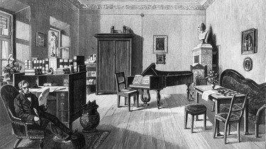 Franz Grillparzer in seinem Arbeitszimmer Holzstich nach F. Kanitz 1860 | Bild: picture-alliance/dpa