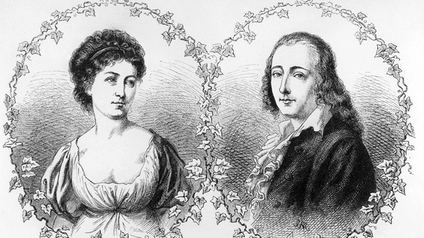 Friedrich Hölderlin und seine Geliebte Susette Gontard, Holzstich um 1870 | Bild: picture-alliance/dpa